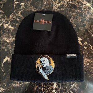 Black Halloween Beanie with Embroidered Design‎